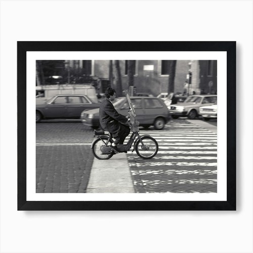 Italian riding piaggio moped - riding,