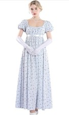 CR ROLECOS Regency Dresses for Women Floral Regency Era Dress Empire Waist L