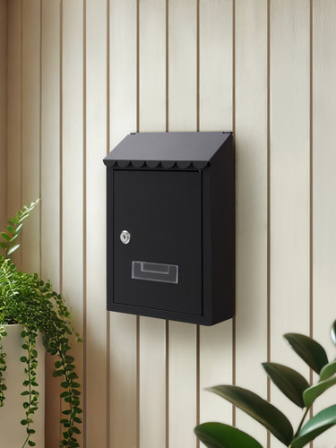 Black post box wall mounted - black,