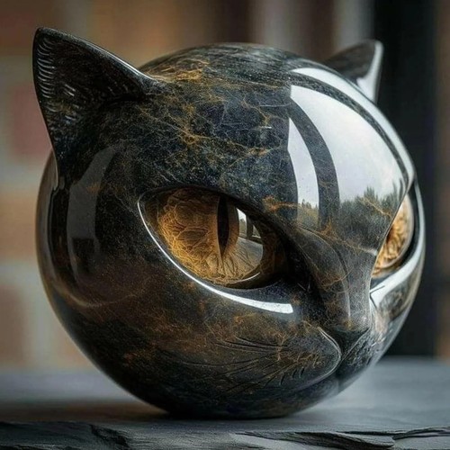Black cat figurine marble - black,