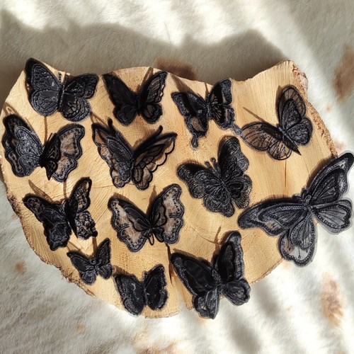 Black butterfly lace applique - black,