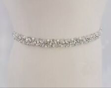 Bridal Wedding Bridesmaid Dress Thin Narrow Pearl Belt Crystal Appliqué 43cm