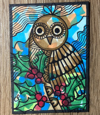 Original Aceo Abstract Owl Miniature pen picture