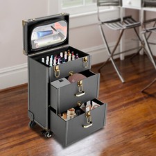 Jewelry Cosmetic Train Case Nail Polish Organizer Rolling Makeup Trolley Case US