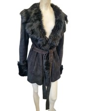 Real Sheepskin Shearling Lady's Belted Jacket Coat Sz M 10 12 VGC 