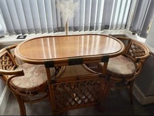 Vintage Bamboo Bistro Dining Set – Mid Century Retro Table & 2 Chairs