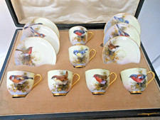 Royal Worcester  Set of 6 Garden Birds Demitasse Cups & Saucers E Barker 1933