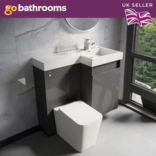 Grey Gloss Bathroom Sink and Toilet Unit 900mm Combination Sink Unit WC Unit RH