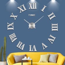 UK Extra Large Roman Numerals Luxury Mirror Wall Sticker 3D DIY Clock Home Decor