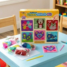 Kids Cross Stitch Kit 6 in 1 Traditional Sewing Kit 6 Childrens Designs Tape 