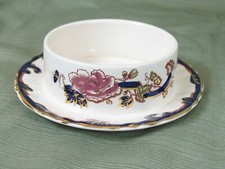 RARE MASON'S IRONSTONE MANDALAY CHARTREUSE BUTTER BOX FIXED UNDERPLATE NO LID