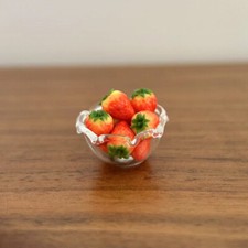 1Set 1:12 Scale Dollhouse Miniatures Food Tiny Strawberry Glass Bowl Accessories