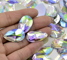 Large AB Flat Back Teardrop Acrylic Rhinestone Gem Crystal Clear 28mm Iridescent