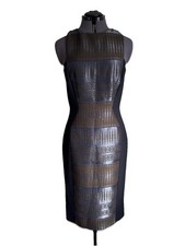 Amanda Wakeley Midnight/khaki Jacquard Tapis Evening Midi Dress UK 12 RRP £595