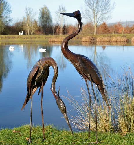 Metal heron garden ornament - metal,