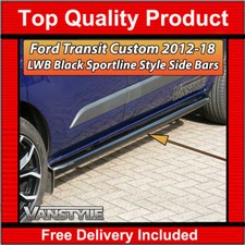 FITS FORD TRANSIT CUSTOM BLACK SPORT SIDE BARS LWB 12 23 TOURNEO TOUGH BAR GUARD