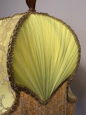 Handmade Chartreuse Silk Victorian Lampshade With Long Glass Bead Fringe