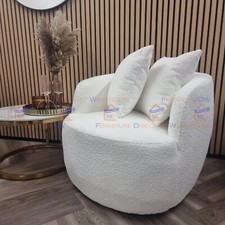 2x Luxury Boucle Teddy Cuddle Accent Swivel Chair Lounge Tub Armchair White Set