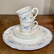 Arcopal France ROMANTIQUE Dinnerware blue white setting for 2
