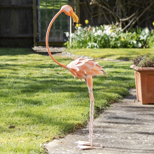 Metal flamingo garden ornament - flamingo,