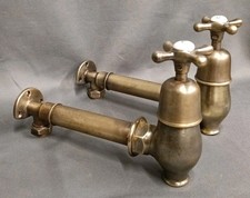  BRASS GLOBE TAPS RECLAIMED & RECONDITIONED ANTIQUE PATINA, WALL MOUNTED TAPS 