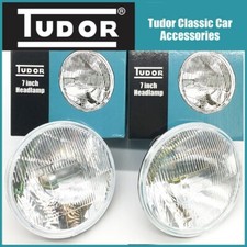 Pair Tudor 7" Halogen Sealed Beam Conversion Headlamps Headlights No Sidelight