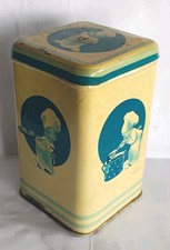 Vintage Flour Suger Storage Tin with Lid with Images of Cooking Boy 