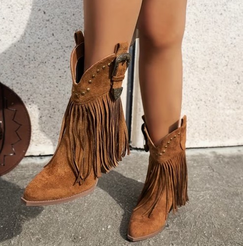 Fringed cowboy boots thick - fringed,
