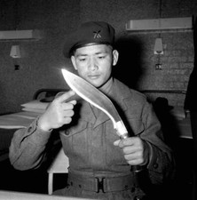 Gurkha soldier checks his Kukri knife 1962 OLD PHOTO 1