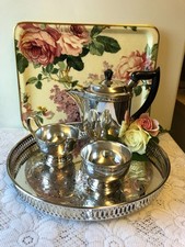 Vintage Viners Sheffield Alpha Silver Tea/Coffee Set With Serving Tray  /4 Piece