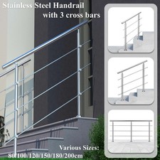 Stainless Steel Handrail Outdoor&Indoor 3 Cross bars Balustrade Stair Grab Rail
