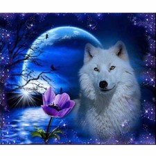 UK 5D DIY Moonlight Wolf Diamond Painting Embroidery Cross Stitch Kit Home Decor