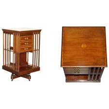 FULLY RESTORED ANTIQUE VICTORIAN WALNUT REVOLVING BOOKCASE BOOK TABLE DRAWERS