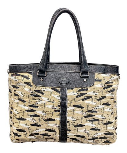 Tods beige canvas leather tote - tods,