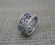 Genuine Pandora Silver Amethyst CZ Forget Me Not Purple Wide Ring Size 58 190991