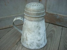 Antique Tin Metal Sugar Shaker Sieve Flour Dredger Bakeware Large Size 7" x 5" 
