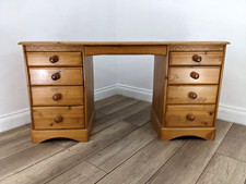 DRESSING TABLE Pine 9 Drawer Knob Handles 2 Pedestal Desk FREE DELIVERY