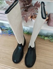 ZARA BLACK LEATHER BEIGE LINEN