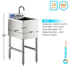 Stainless Steel 1 Compartment Commercial Bar | Sink Inner Bowl Size: 14" x 10"