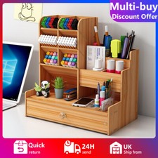 Wooden Pen Pencil Storage Holder Office Study Desk Organizer Box Tidy Shelf Case