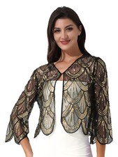 UK Womens Hollow Lace Cardigan Long Sleeve Sequin Bolero Shrug Casual Shawl Tops