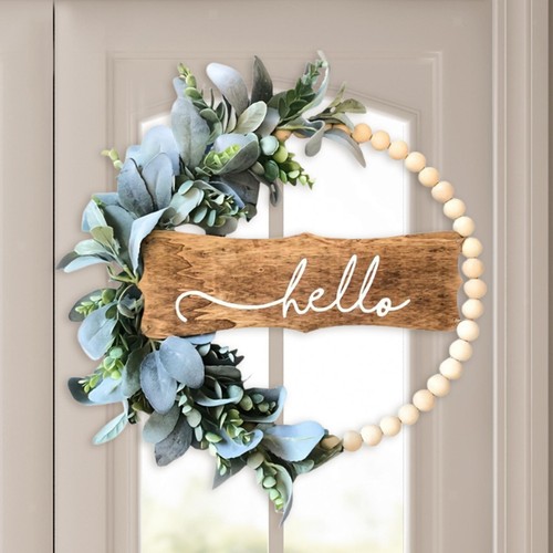 Wood bead flower wreath - wood,