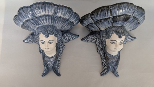 Pair vintage ceramic cherub - of,