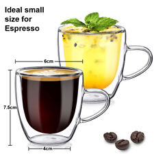 2x Double Wall Insulated Glass Coffee Mugs Thermal Tea Cup Clear 90ml to 450ml