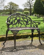 "Tri-Floral" Bronze Two Seater Cast Aluminium Garden Bench 