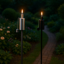 Metal Garden Torches Tiki Paraffin Oil Fire Lantern Cylinder Flame Torches