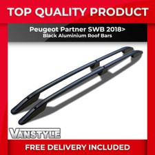 FITS PEUGEOT PARTNER SWB 18> BLACK ALUMINIUM ROOF BARS RAILS RACK NO DRILL SET
