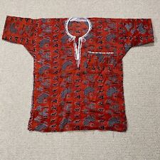 VINTAGE African Dashiki Shirt Mens XS Red Featherweight Tribal Aztec Art Ethnic