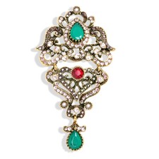 Vintage Art Style Gold Crown Enamel Crystal Brooch / Pendant Badge Pin Gift
