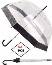 Large Clear Dome See Through Umbrella Handle Transparent Rain Windproof Brolly